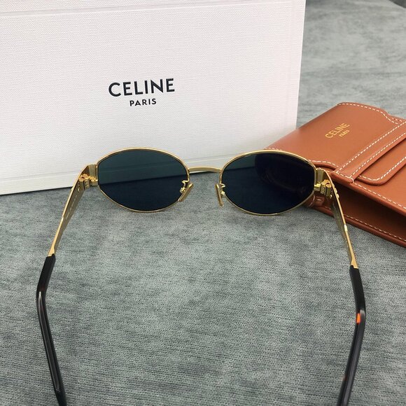 Celine Triomphe Gold Metal Oval Sunglasses - Picture 4 of 6